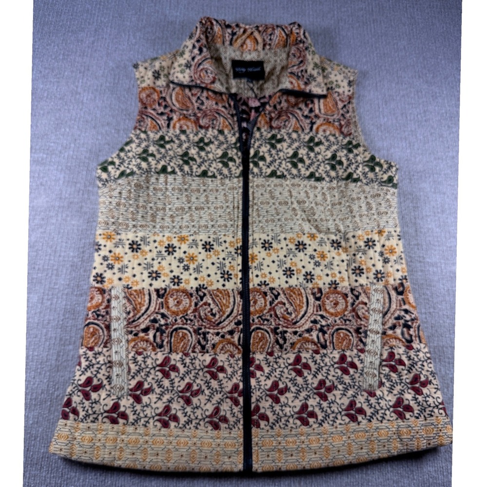Young Thread Boho Patchwork‎ Quilted Vest – Cotton Zip Front Cottagecore Size M - Picture 2 of 11